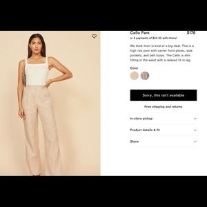 Reformation Size 6 Cello Linen Pant in Oatmeal